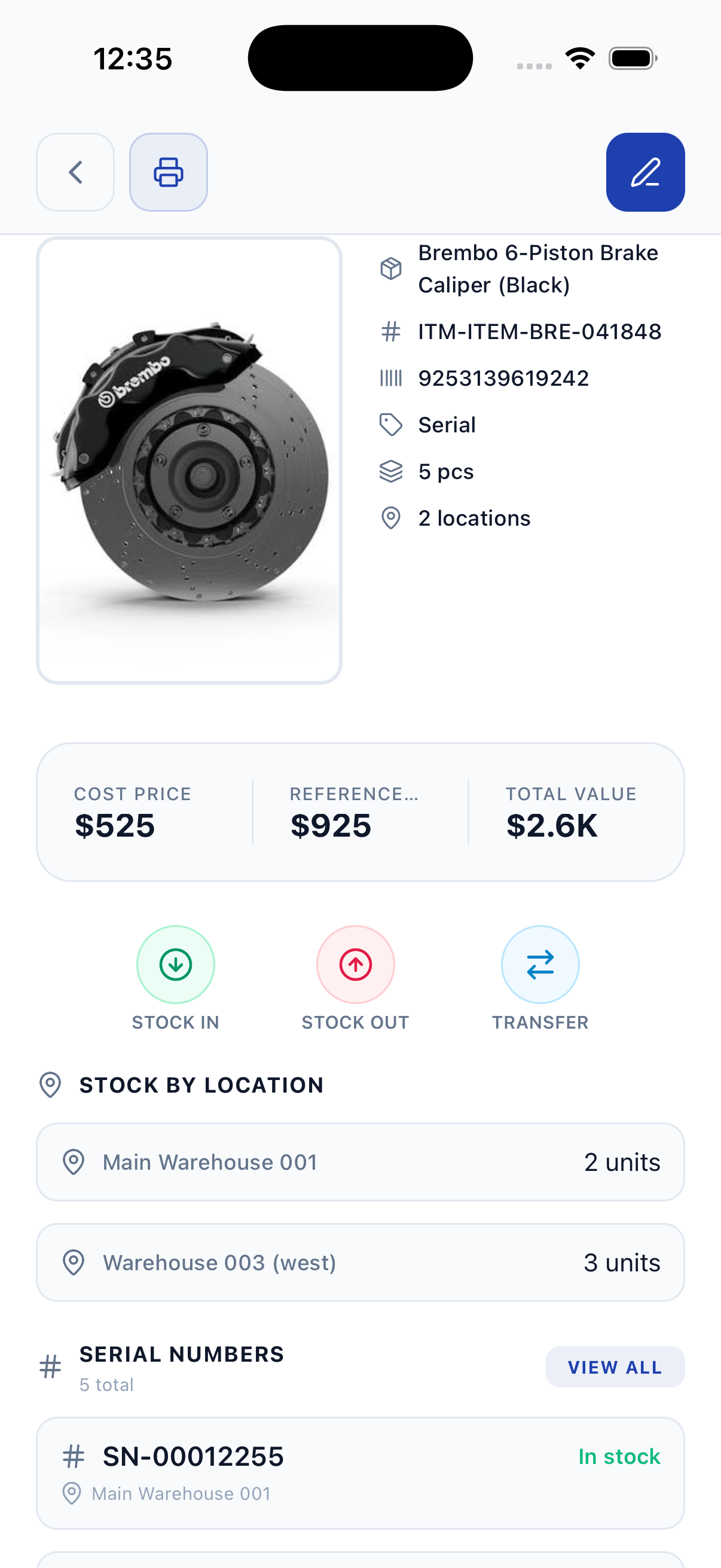 Inveta product detail after barcode scan