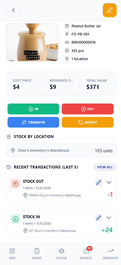 Quick transactions in the Inveta mobile app